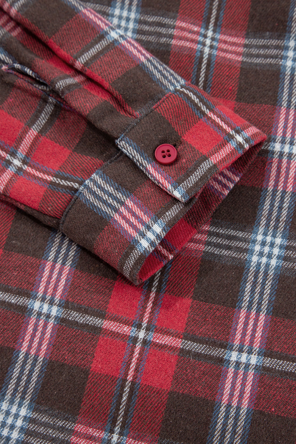 Red Plaid Print Collared V Neck Loose Blouse with Side Slits 🇺🇸