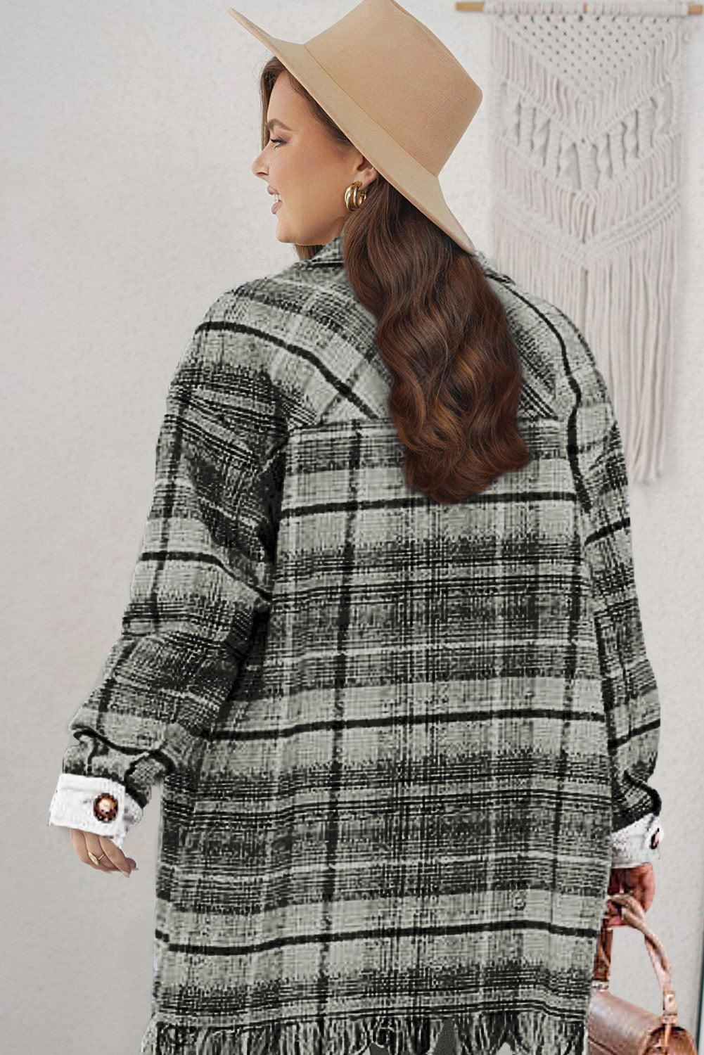 Black Plus Size Macrame Plaid Coat 🇺🇸