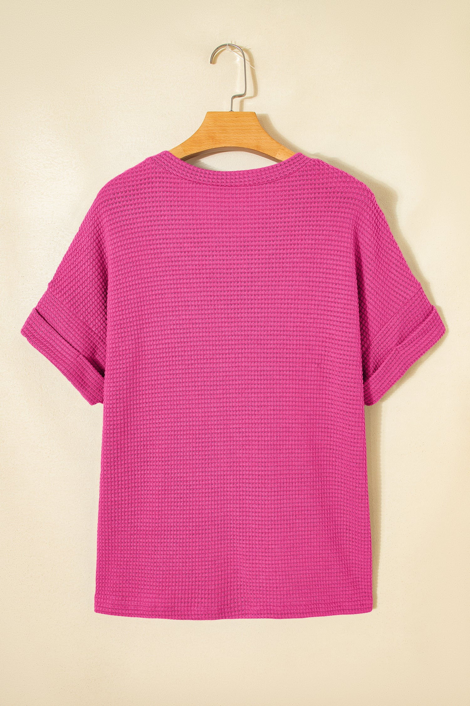 Strawberry Pink Waffle V Neck Short Sleeve Knit Top 🇺🇸