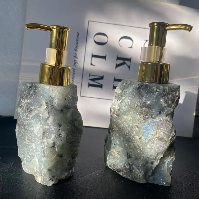 1 PCS Natural Pink Crystal Stone Press Bottle Dispenser 30ml Liquid 🇨🇳