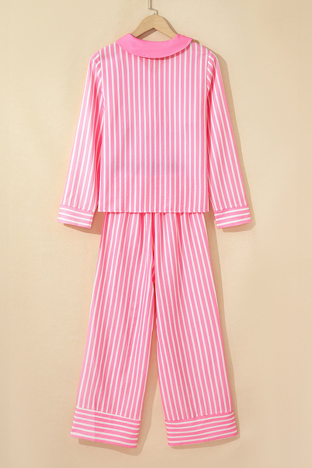 Pink Stripe Buttoned Front Long Sleeve Top and Pants 2 Piece Sleepwear 🇺🇸