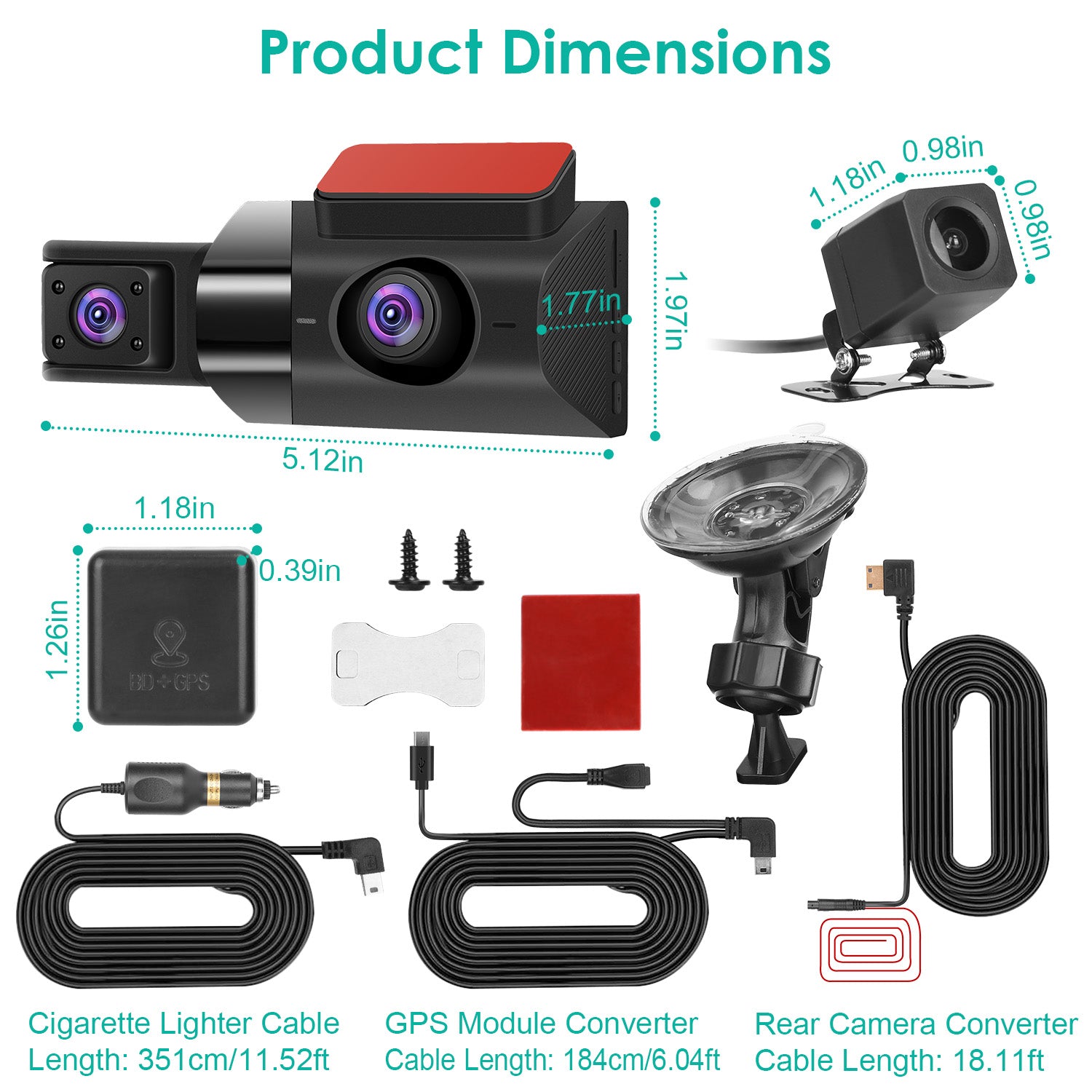 2K Car DVR 3 Channel Dash Cam Camcorder Camera Recorder With 140 Degree Angle GPS WiFi Night Vision G-sensor Loop Recording Parking Monitor 🇨🇳