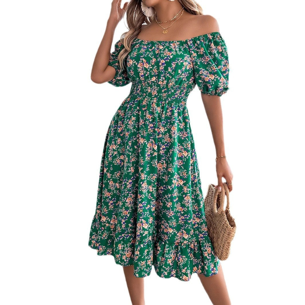 Floral Square Collar Ruffles Dress Women's Clothing 🇨🇳