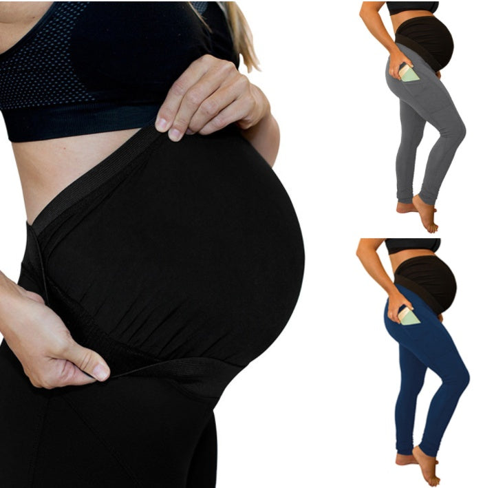 pure color panel long and high waist side pocket Maternity Pants 🇨🇳