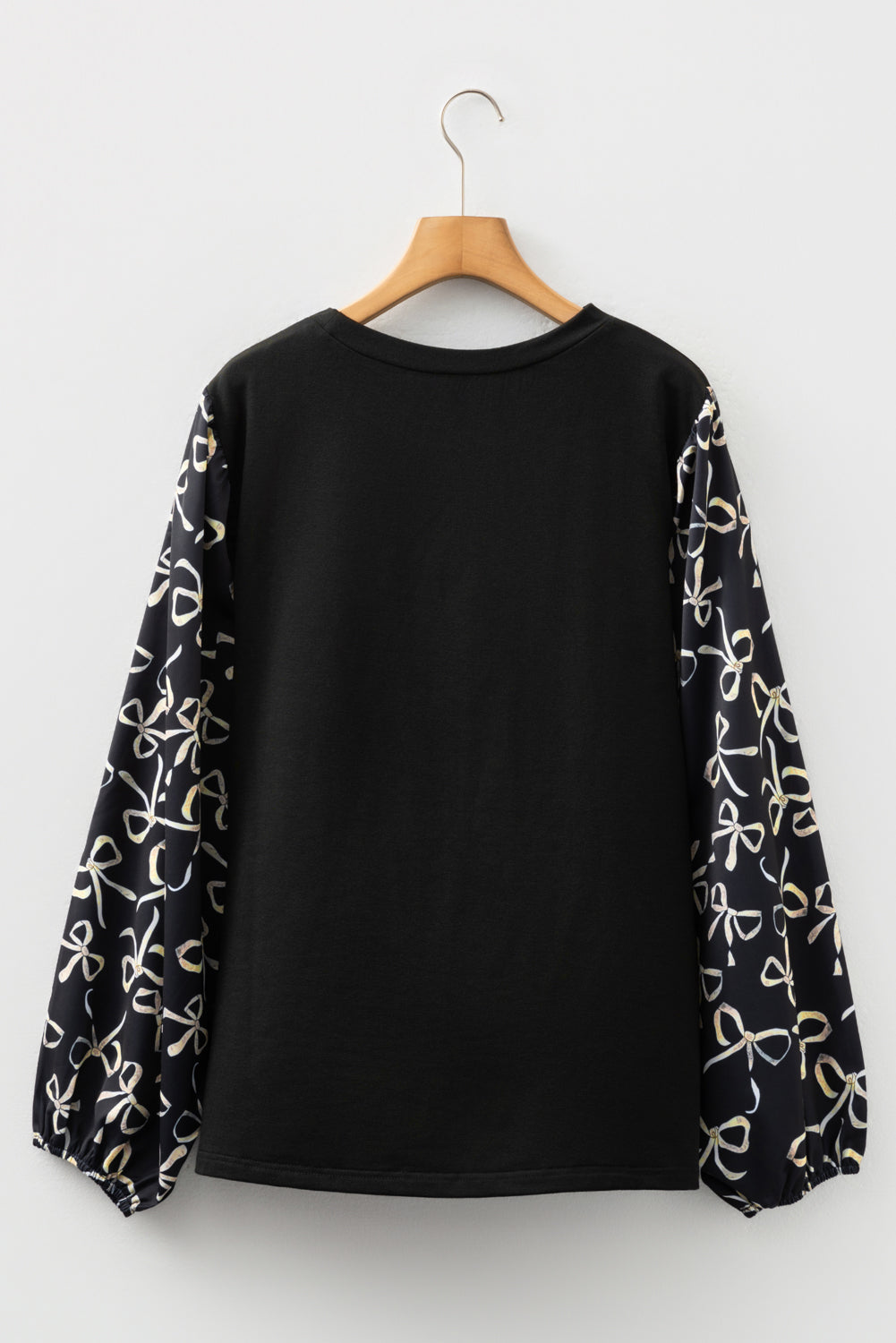Black Bow Knot Patchwork Crewneck Plus Size Blouse 🇺🇸