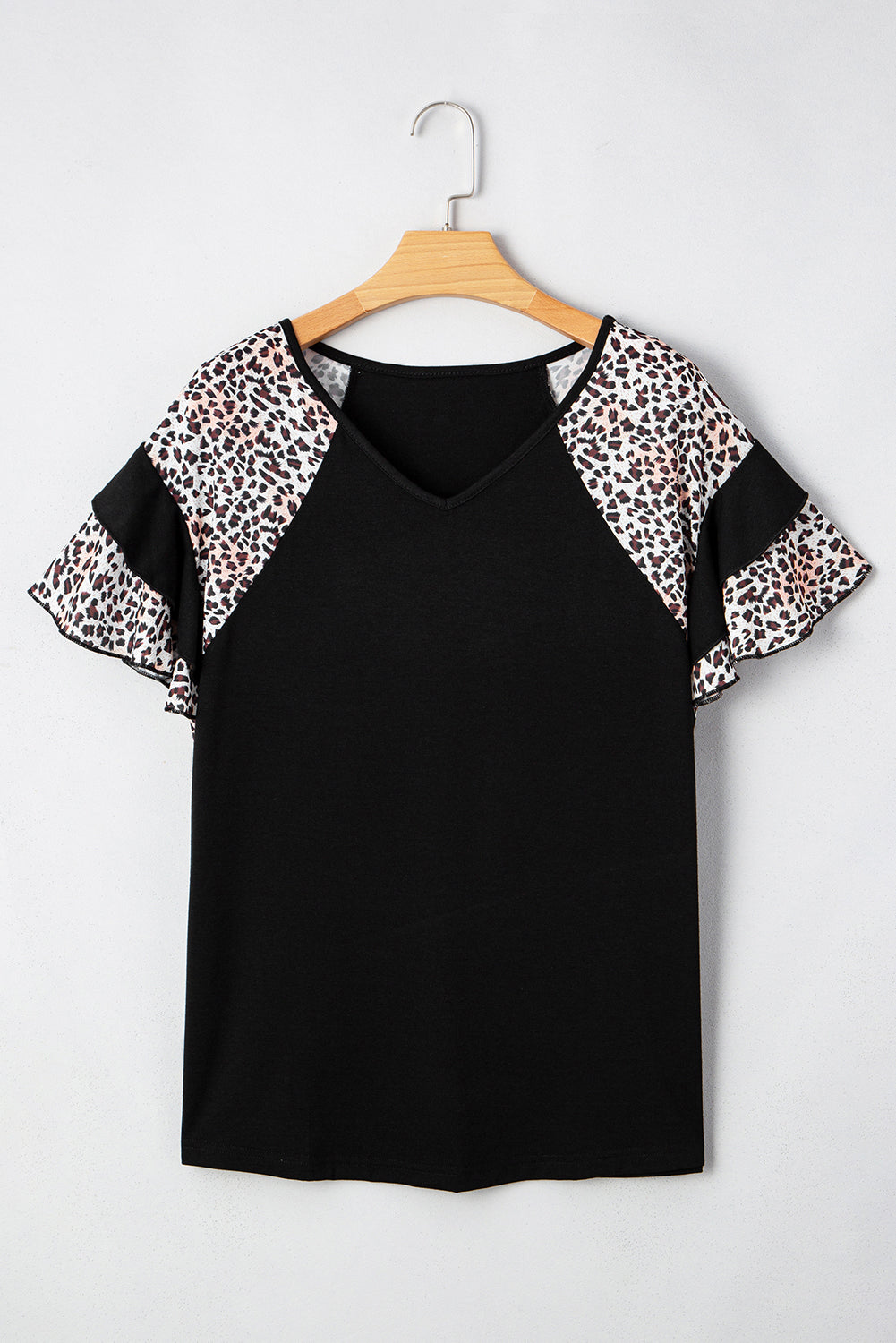 Black Leopard Ruffle Patchwork Sleeve Plus Size Top 🇺🇲
