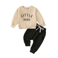 Children's round neck letter printed top solid color pants two-piece set multi-color design 🇨🇳