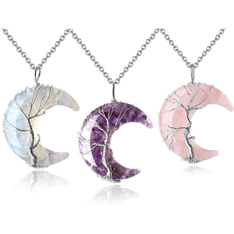 Winding Stone Lucky Tree Metal Copper Wire Crystal Necklace 🇨🇳