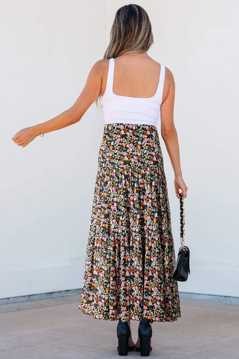 Brown Leopard Floral Reversible Ruffle Hem Maxi Skirt 🇨🇳
