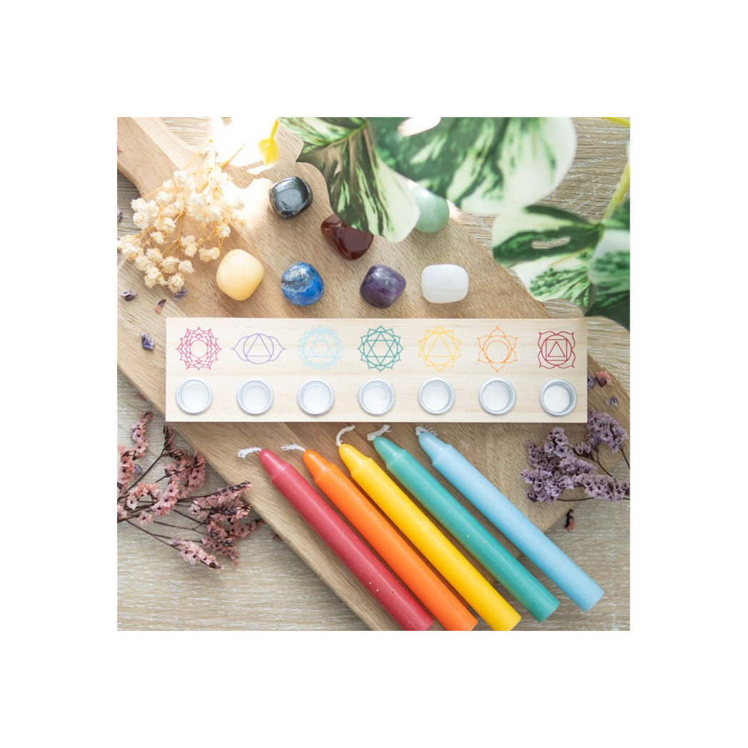 Seven Chakras Wooden Energy Candle Holder 🇬🇧
