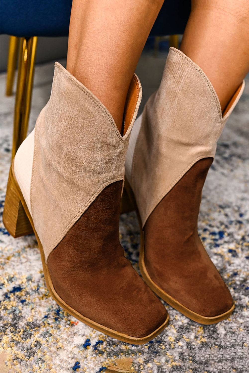 Chestnut Colorblock Suede Heeled Ankle Booties 🇺🇸