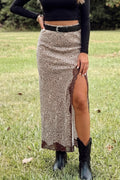 Brown Cheetah Print Trim Split Long Western Skirt 🇺🇸
