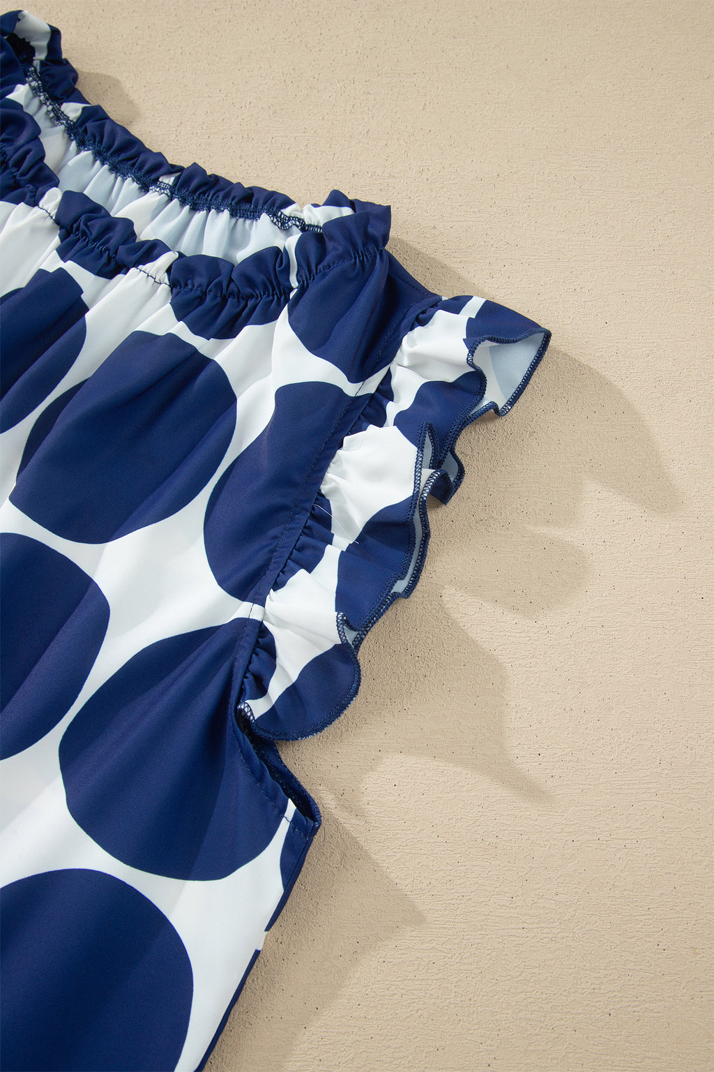 Blue Polka Dot Print Frilled Round Neck Shift Tank Top 🇺🇸