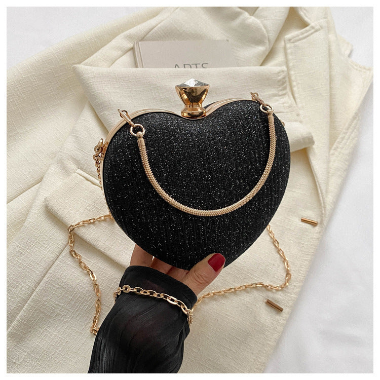Evening Clutch Bag Women Bag Shiny Handbag Heart Shape Metal Clutches Bag Fashion Chain Shoulder Crossbody Bag Luxury Lady Purse Valentines Day Outfit 🇨🇳