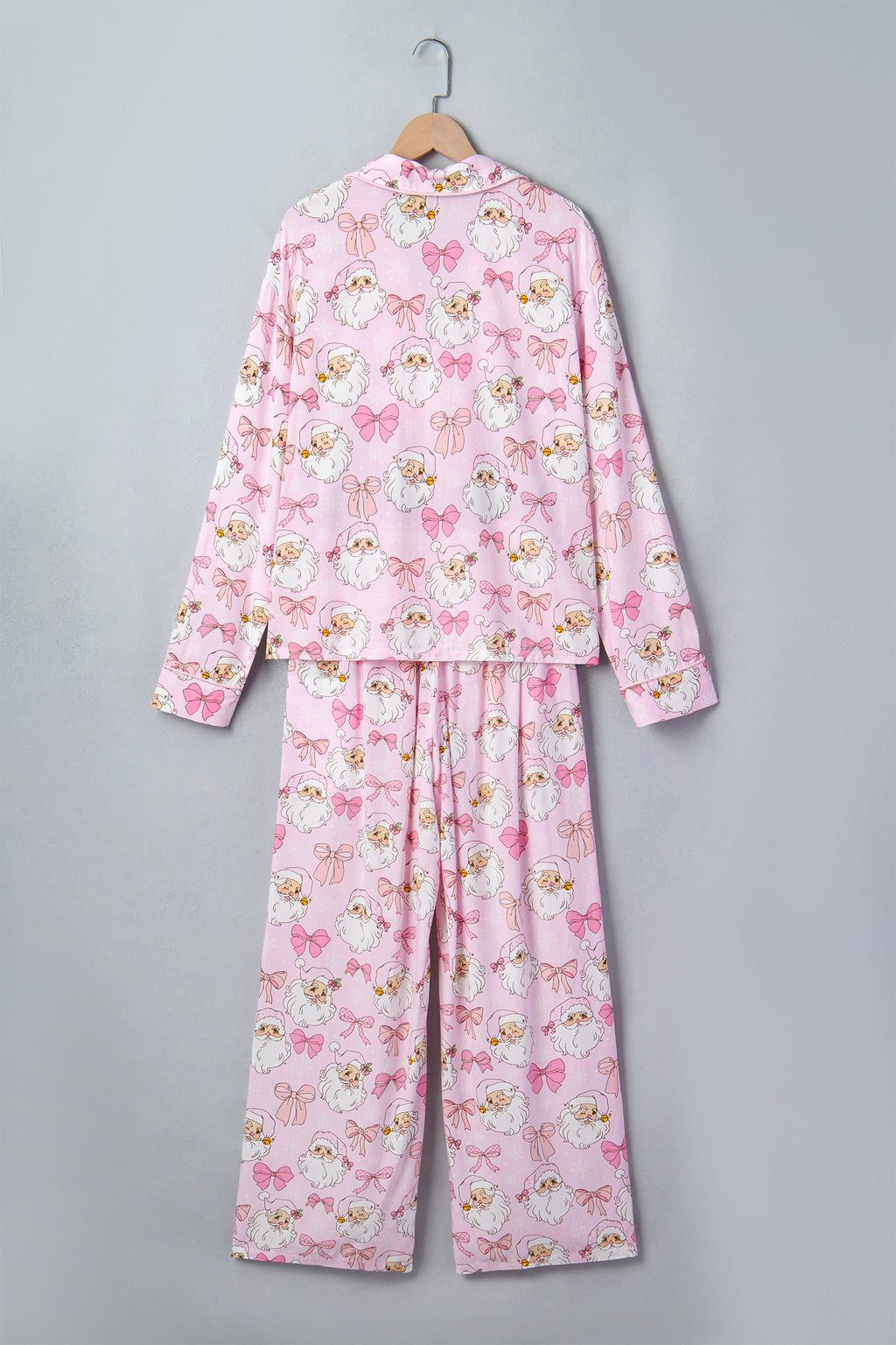 Pink Abstract Santa Print Long Sleeve Full-Length 2Pcs Lounge Set 🇺🇸