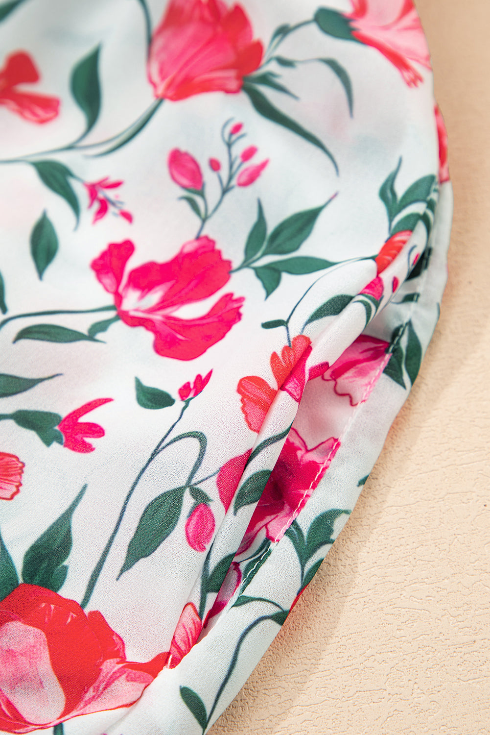 Pink Floral Puff Sleeve Square Neck Empire Waist Tiered Maxi Dress 🇨🇳