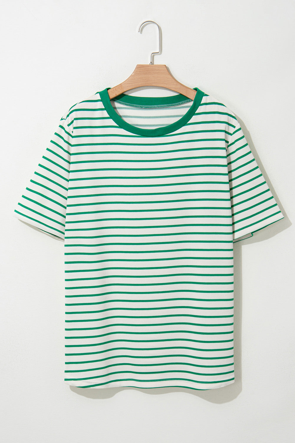 Green Stripe Plus Size Round Neck T Shirt 🇨🇳