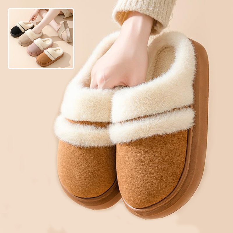 Fashion Warm Cotton Slippers For Women Leisure Thick Bottom Non-slip Plus-velvet House Shoes Winter Bedroom Floor Suede Slipper 🇨🇳