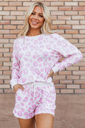 Pink Leopard Animal Print Pullover and Shorts Loungewear 🇨🇳