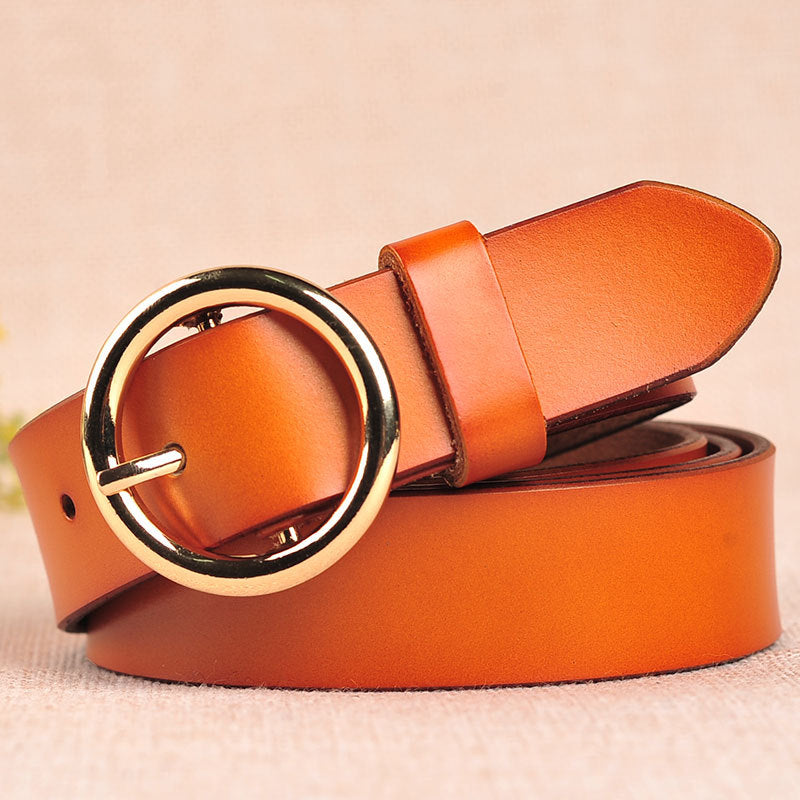 The new lady fashion retro pure leather belt belt ladies all-match round buckle leather belt ladies fine belt 🇨🇳