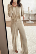 Jet Stream 3D Ribbed V Neck Pullover Drawstring Pants 2 Piece Lounge Set 🇺🇸