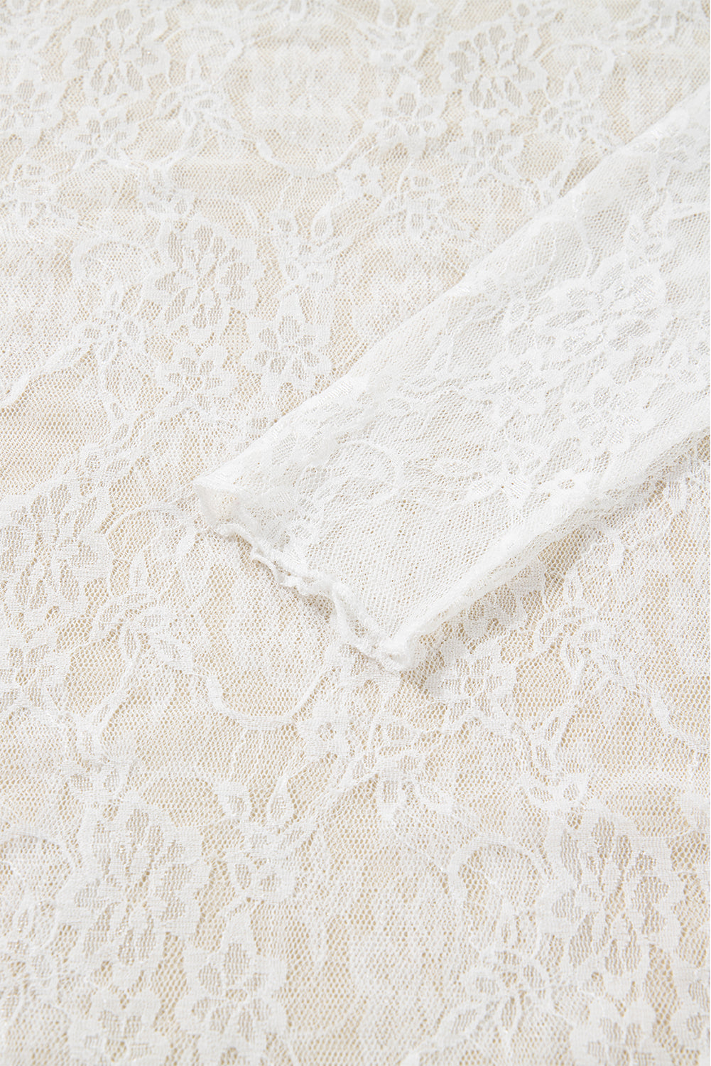 White Sheer Lace Mesh Mock Neck Slim Fit Long Sleeve Top 🇺🇸