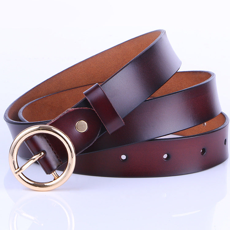 The new lady fashion retro pure leather belt belt ladies all-match round buckle leather belt ladies fine belt 🇨🇳