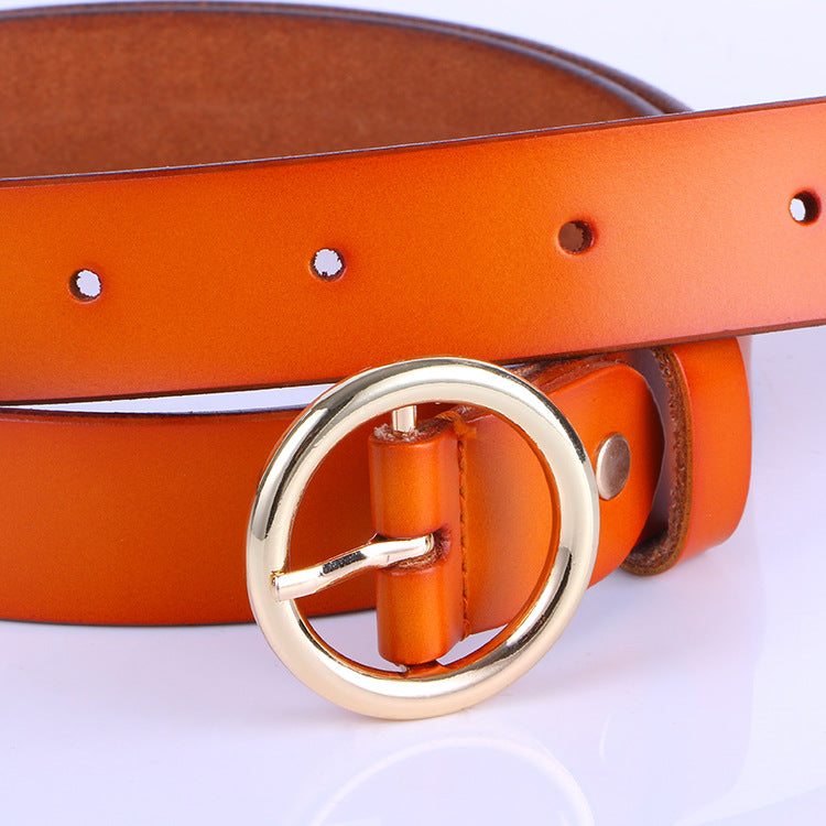 The new lady fashion retro pure leather belt belt ladies all-match round buckle leather belt ladies fine belt 🇨🇳