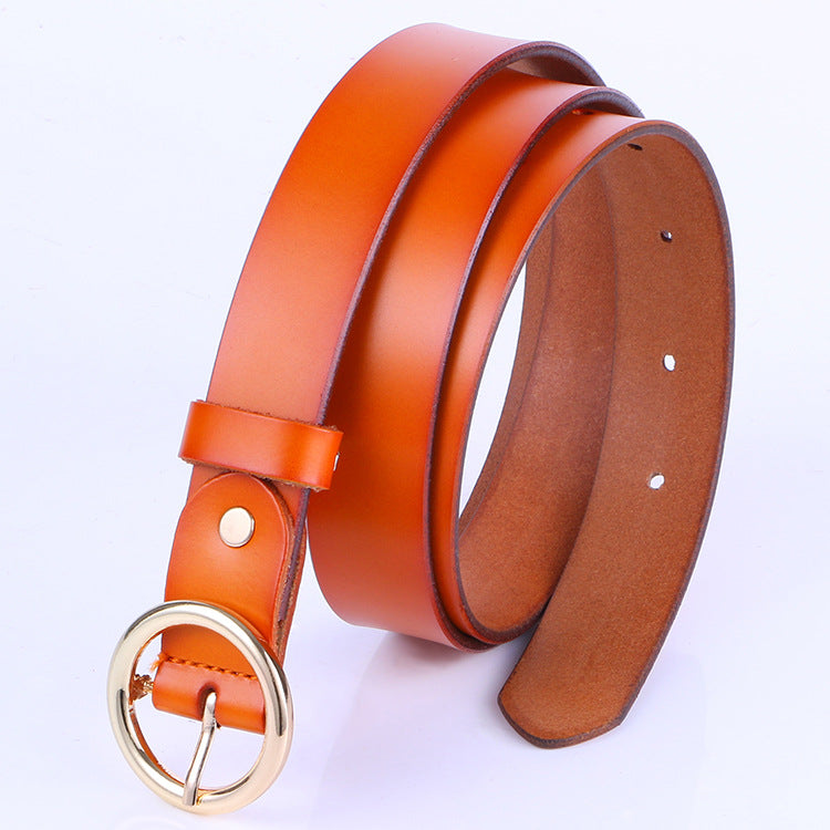 The new lady fashion retro pure leather belt belt ladies all-match round buckle leather belt ladies fine belt 🇨🇳
