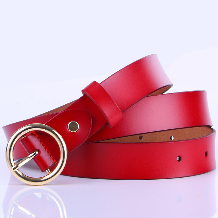 The new lady fashion retro pure leather belt belt ladies all-match round buckle leather belt ladies fine belt 🇨🇳