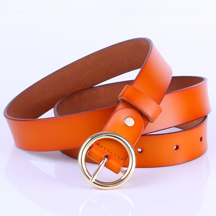 The new lady fashion retro pure leather belt belt ladies all-match round buckle leather belt ladies fine belt 🇨🇳