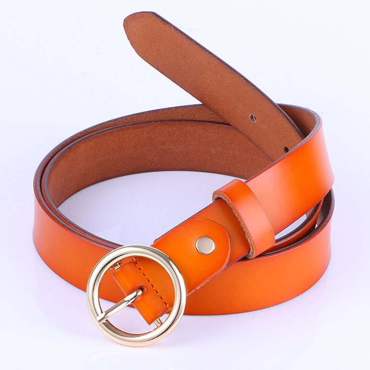 The new lady fashion retro pure leather belt belt ladies all-match round buckle leather belt ladies fine belt 🇨🇳