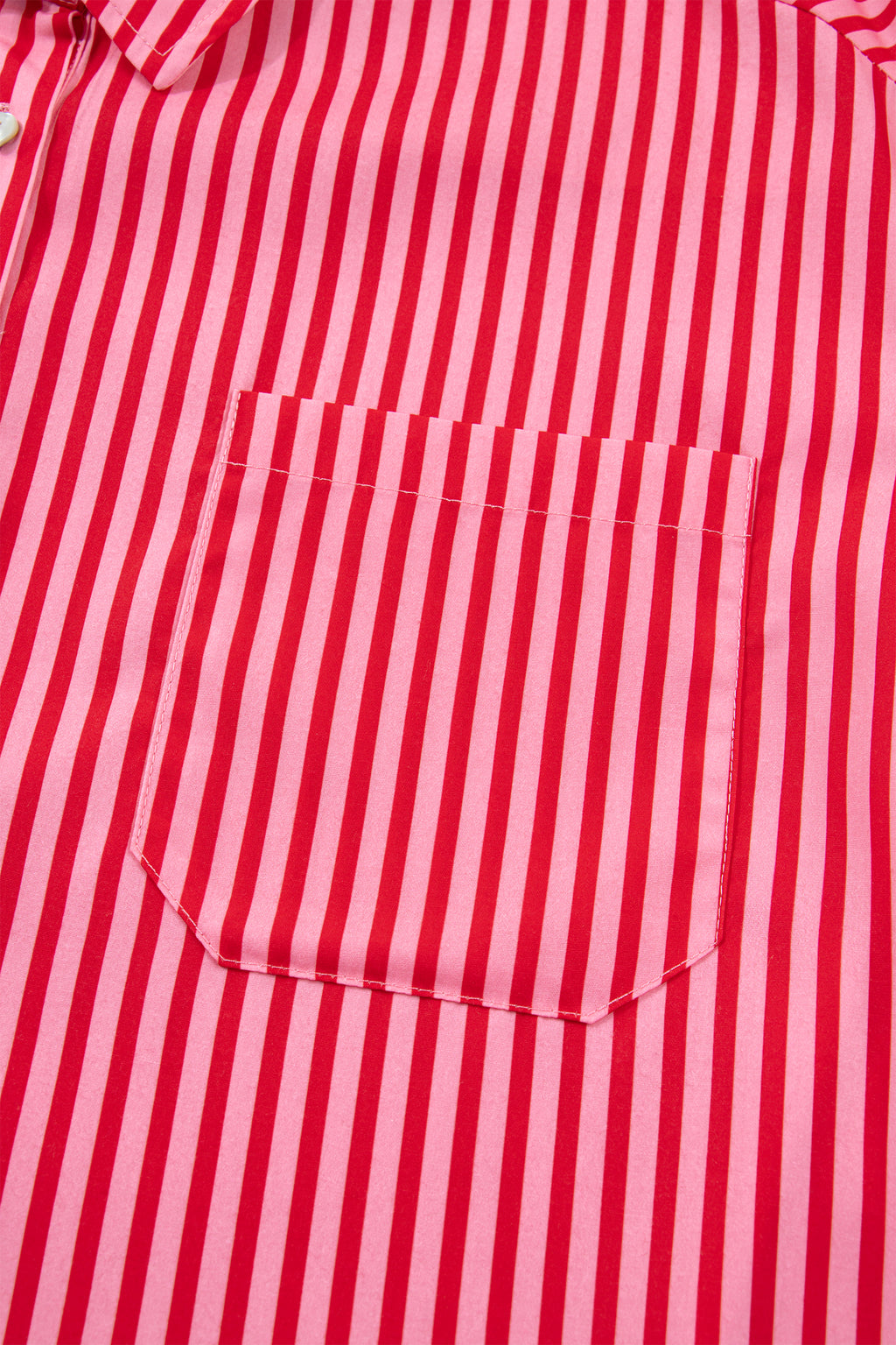 Red Stripe Button-Up Shirt Long Sleeve Patch Pocket Casual Shirt 🇺🇸