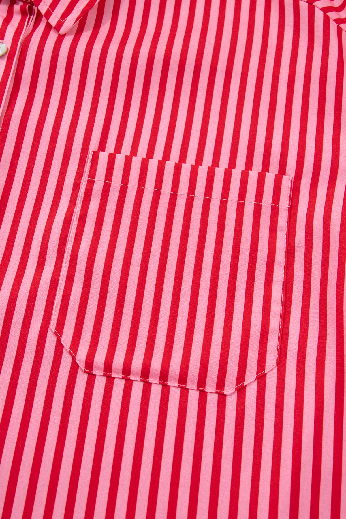 Red Stripe Button-Up Shirt Long Sleeve Patch Pocket Casual Shirt 🇺🇸