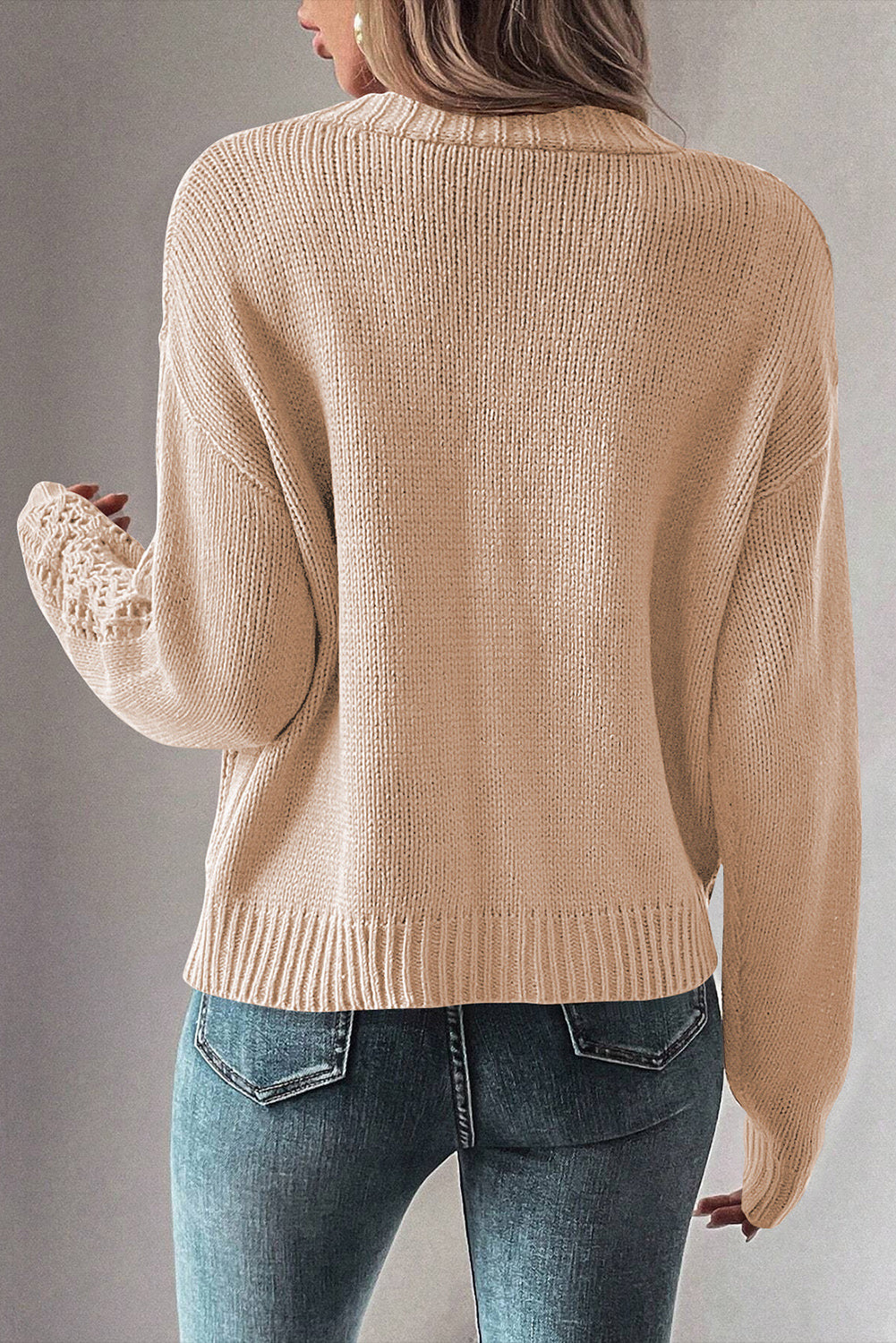 Beige Open Knit Drop Shoulder Sweater Cardigan 🇨🇳