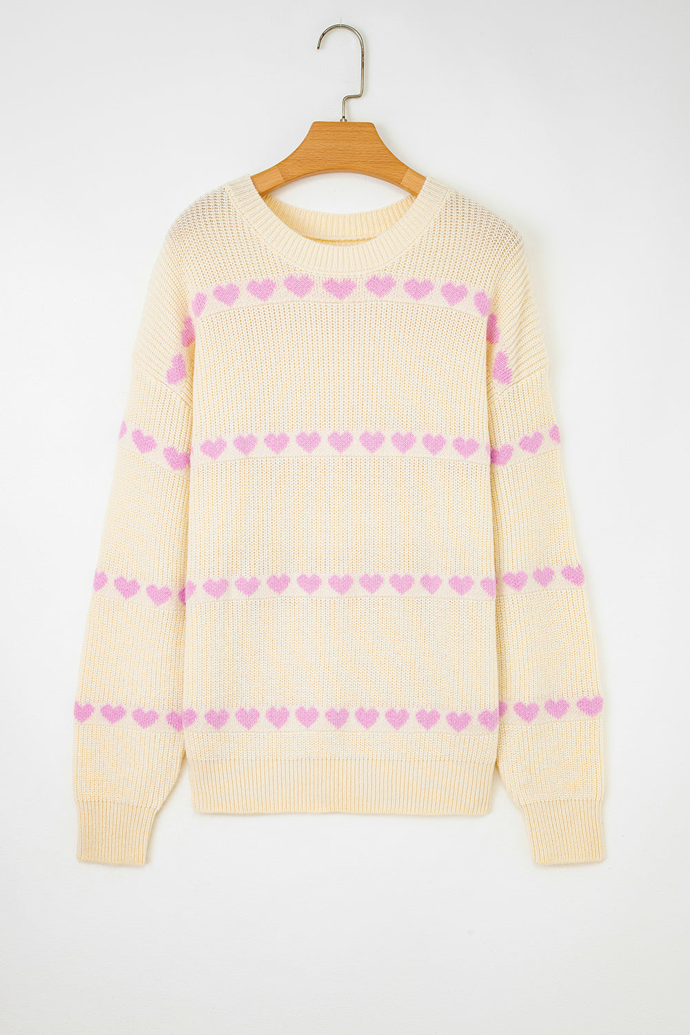 Pink Heart Pattern Valentine Ribbed Knit Sweater 🇺🇸