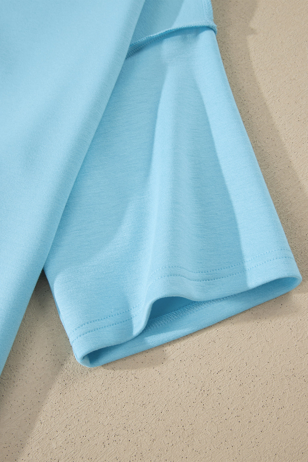 Mist Blue Solid Color Exposed Seam Mock Neck Oversize Tee Casual Shorts 2pcs Outfit 🇺🇸