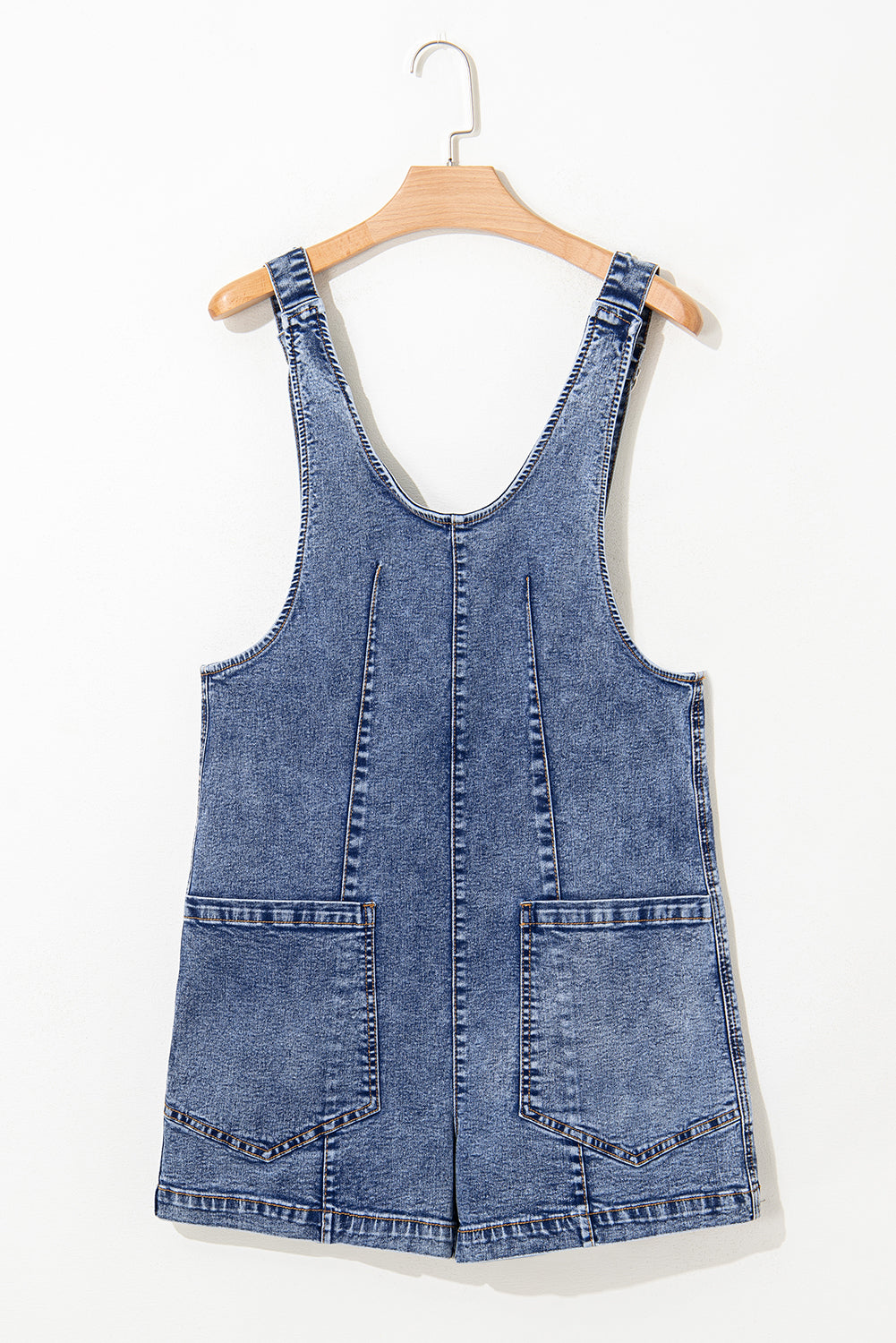 Dusk Blue Sleeveless U Neck Patched Pocket Denim Romper 🇨🇳