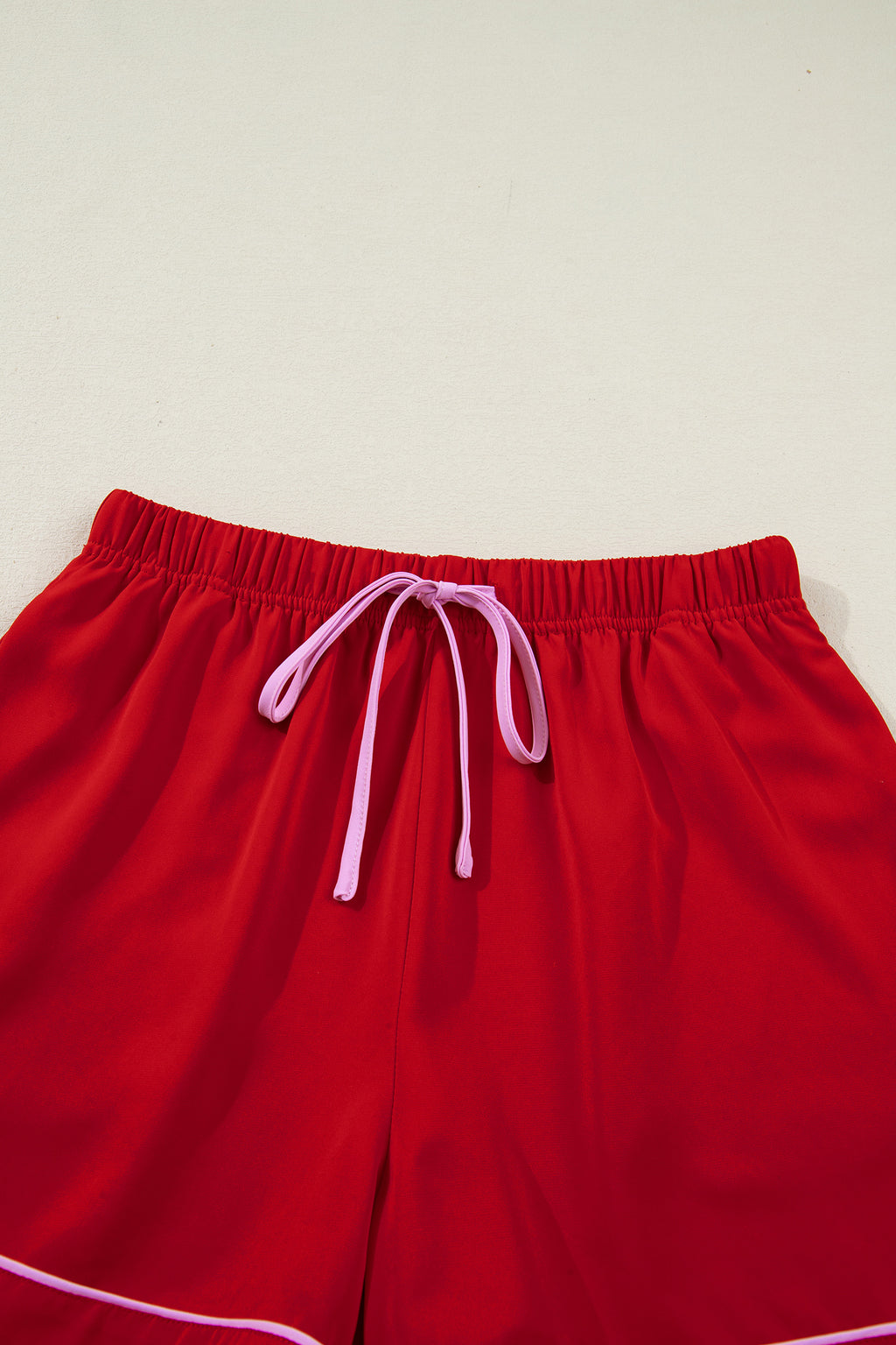 Fiery Red Contrast Trim Ribbon Bow Short Silky 2pcs Pajama Set 🇺🇸