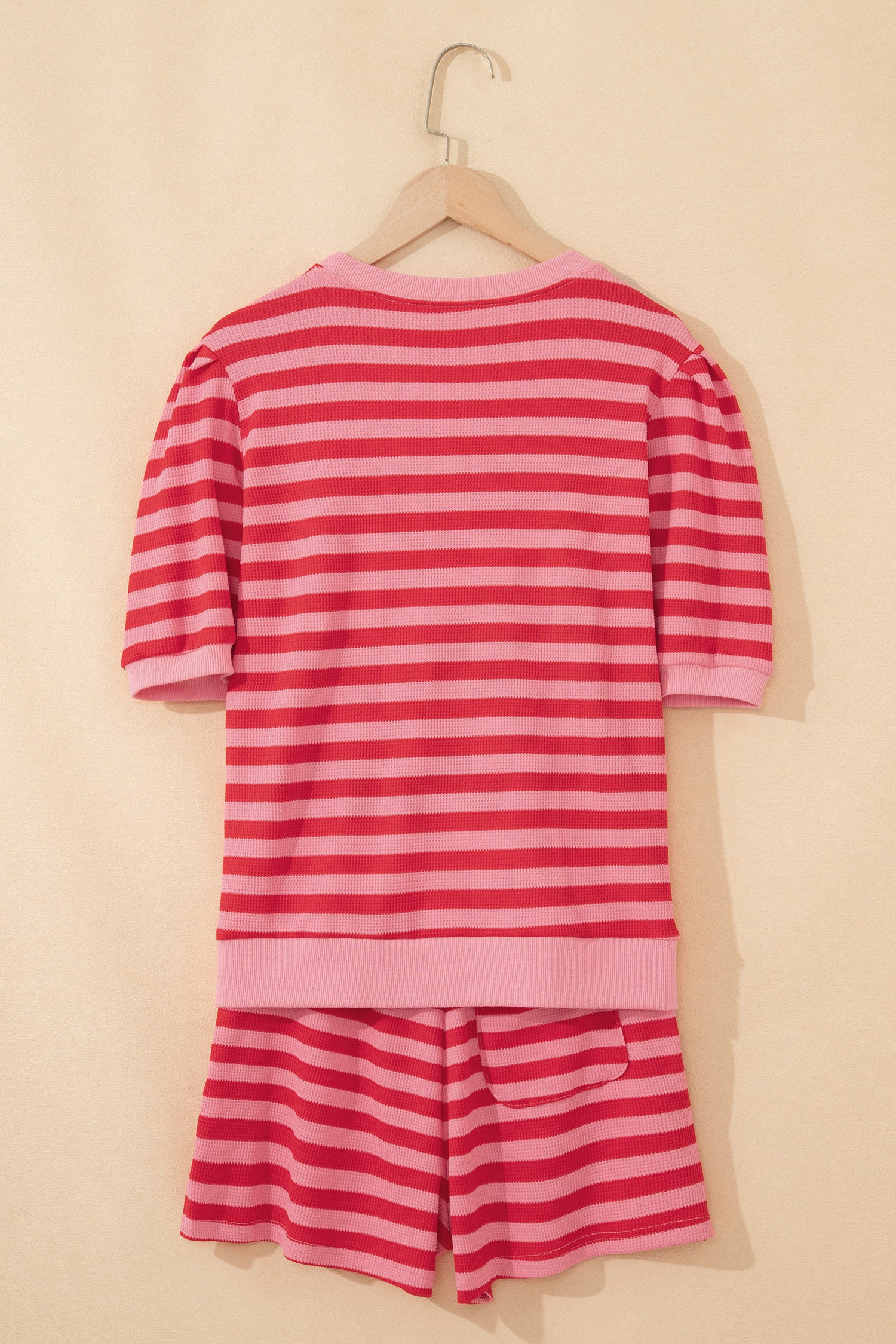 Red Stripe Puff Short Sleeve T Shirt Matching Shorts Set 🇺🇸