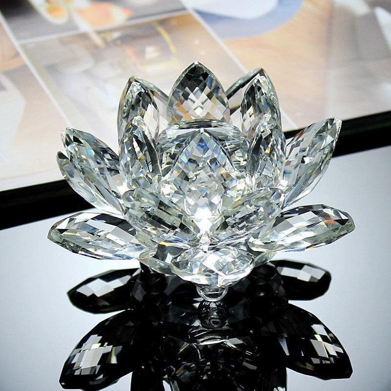 80mm Quartz Crystal Lotus Flower Crafts Glass Paperweight Fengshui Ornaments Figurines Home Wedding Party Decor Gifts Souvenir 🇨🇳