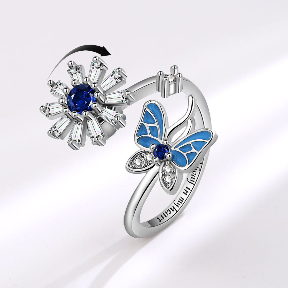 Butterfly Snowflake Rotating Anxiety Ring Adjustable 🇨🇳