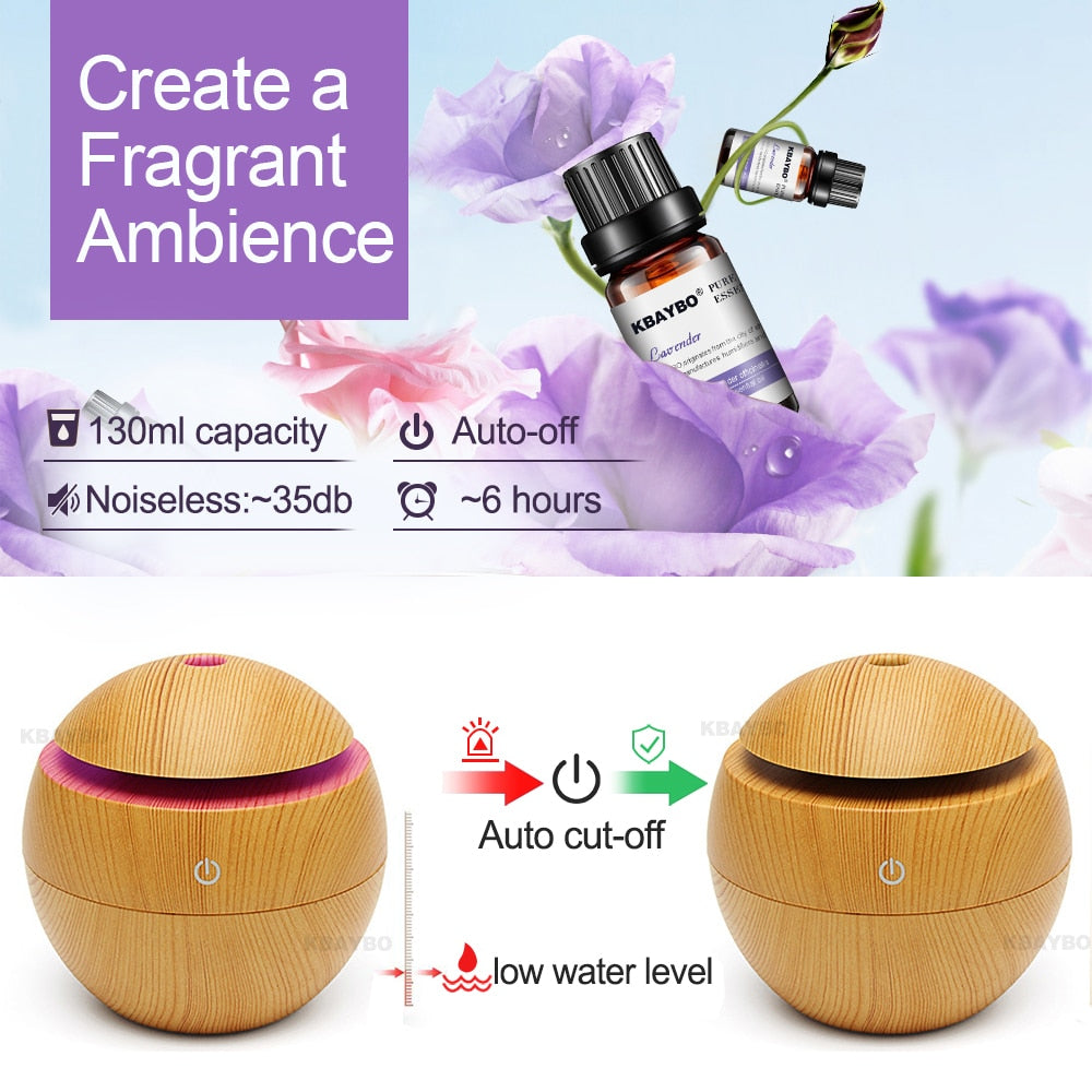 USB Aroma Essential Oil Diffuser Ultrasonic Cool Mist Humidifier Air Purifier 7 Color Change LED Night light for Office Home 🇨🇳