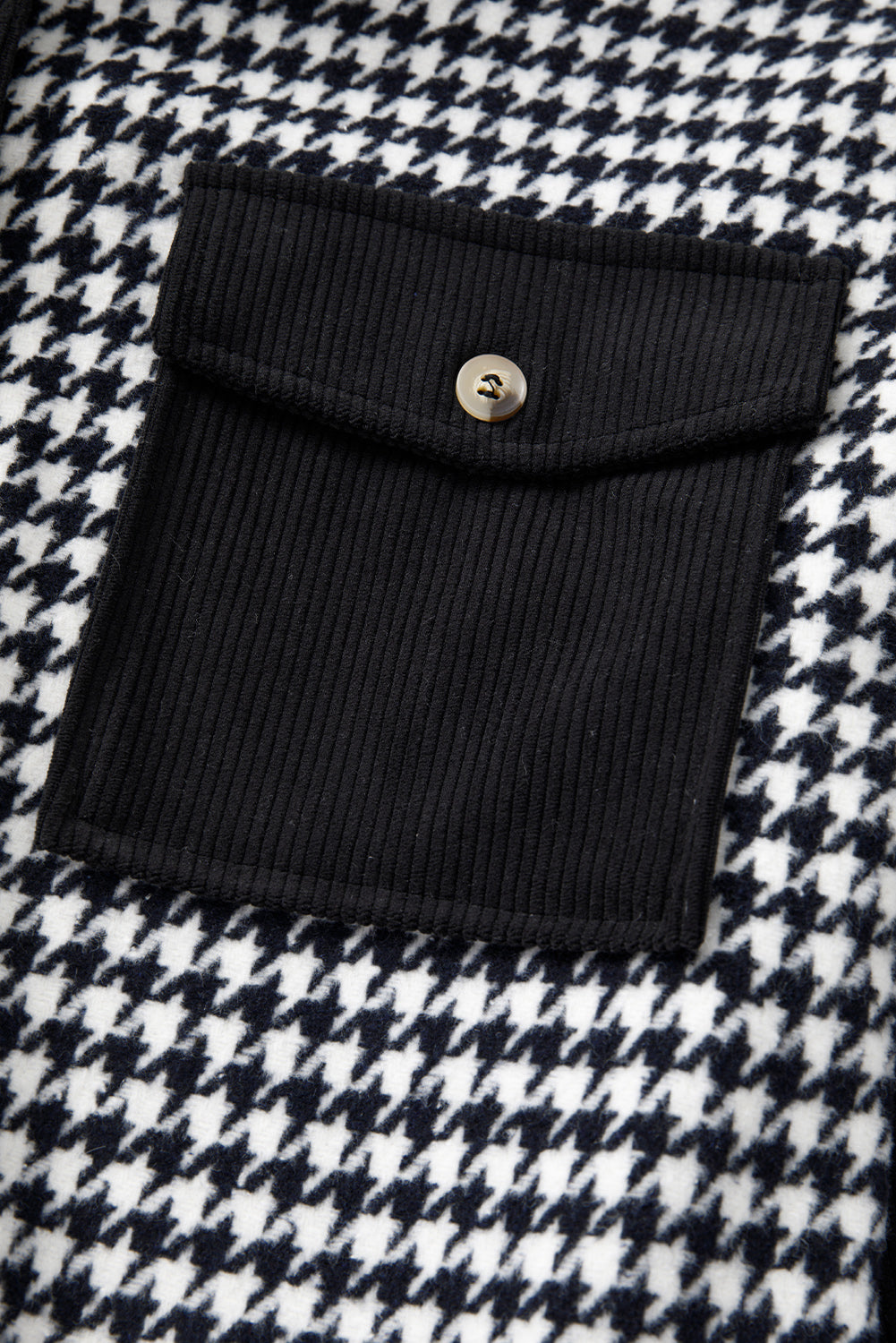 Black Houndstooth Corduroy Patchwork Flap Pocket Shacket 🇺🇸
