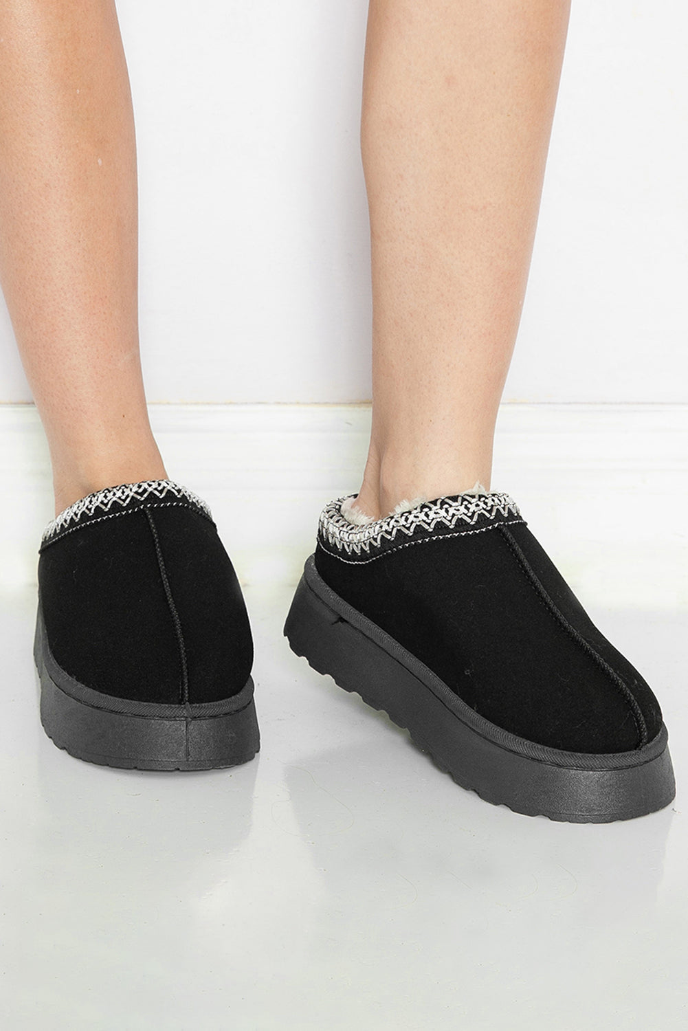 Black Contrast Print Suede Plush Lined Snow Boots 🇺🇸