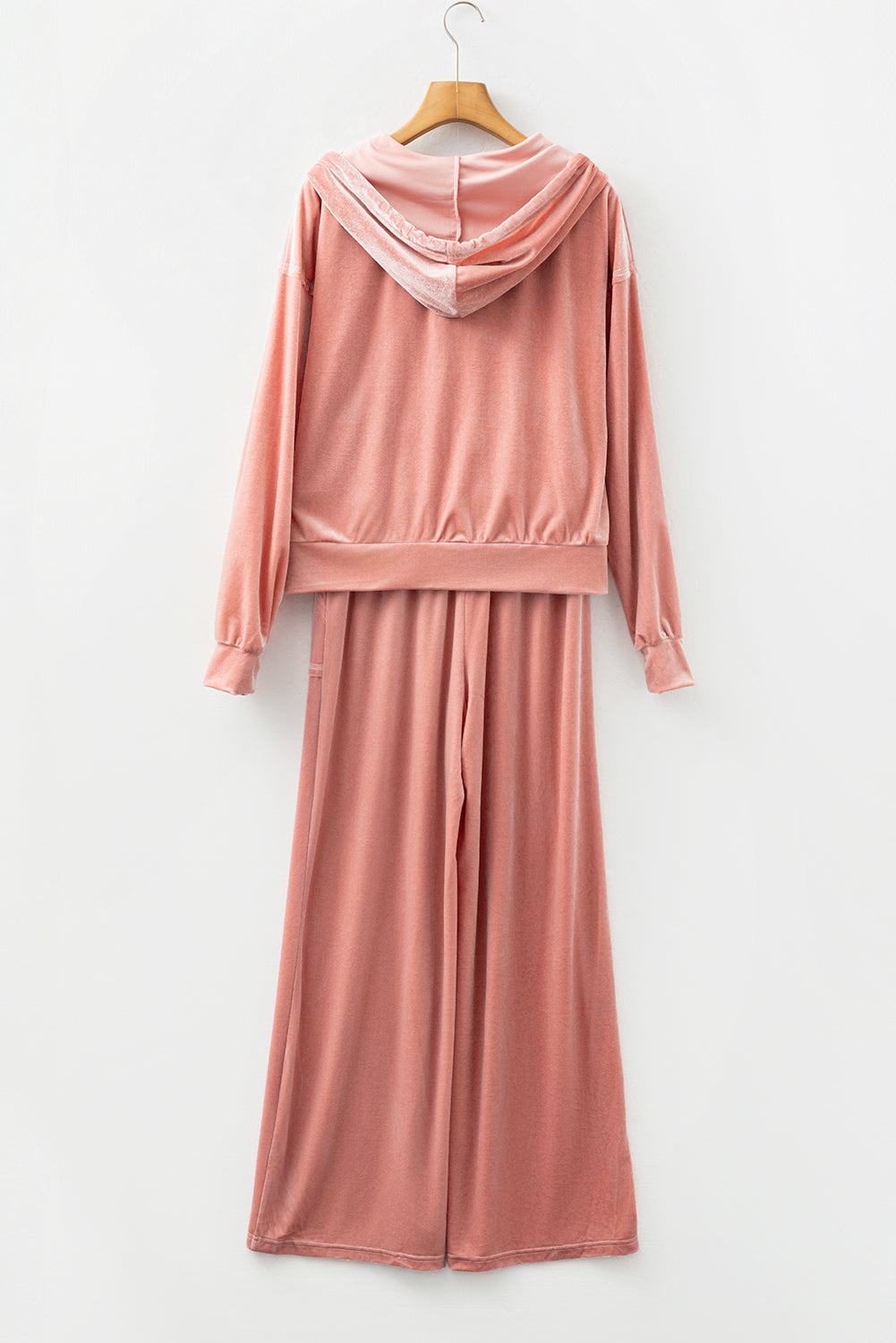 Peach Blossom Velvet Zip-up Hoodie and Wide Leg Pants Set 🇺🇸
