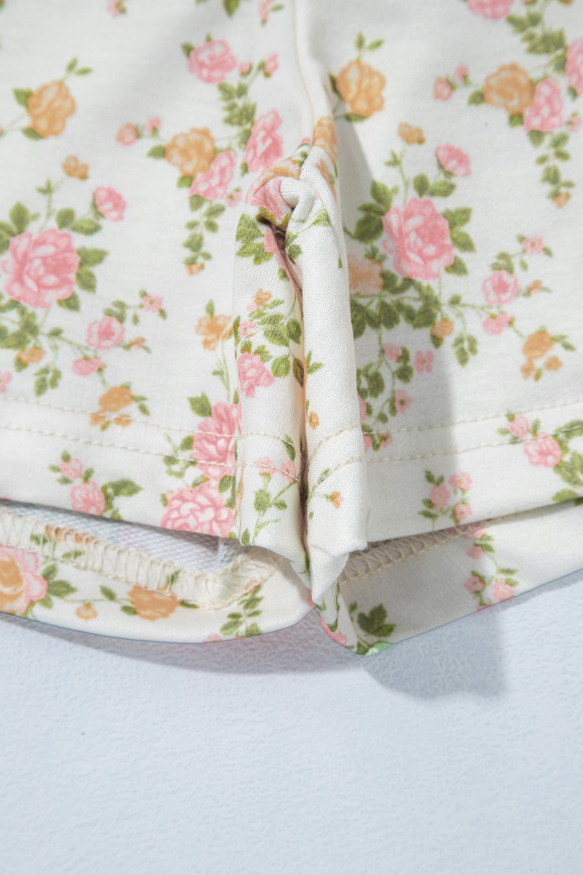 Beige Floral Print Long Sleeve Shift Top Pocketed Shorts 2pcs Set 🇺🇸