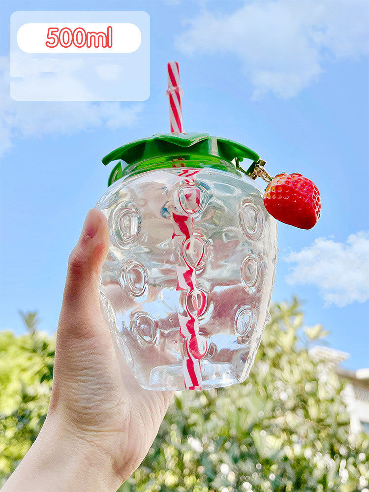 500ml Kawaii Strawberry Water Bottle Cute Straw Water Bottle 🇨🇳