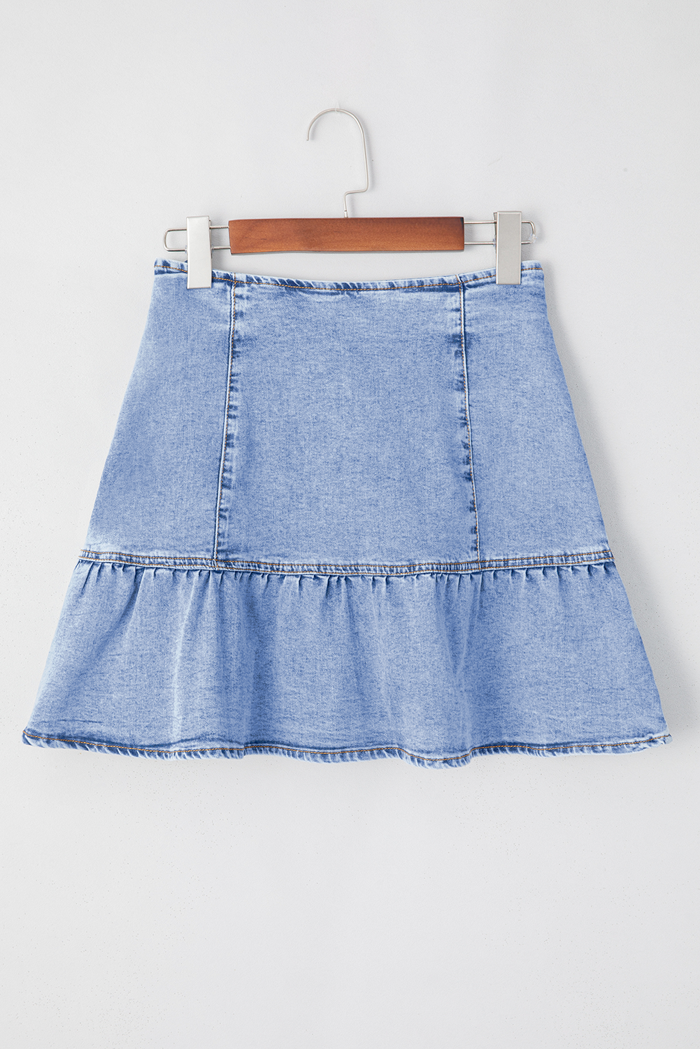 Beau Blue Asymmetric Ruffle Overlay Denim Mini Skirt 🇨🇳