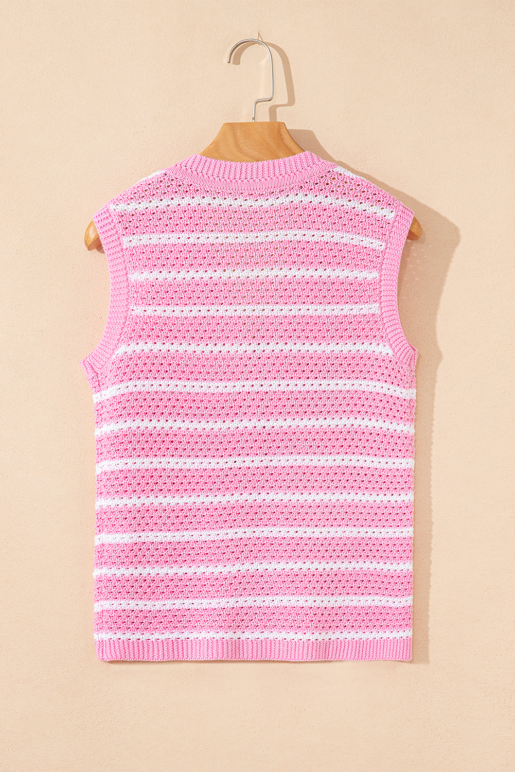 Pink Stripe V Neck Gold Buttons Elegant Sweater Vest 🇺🇸
